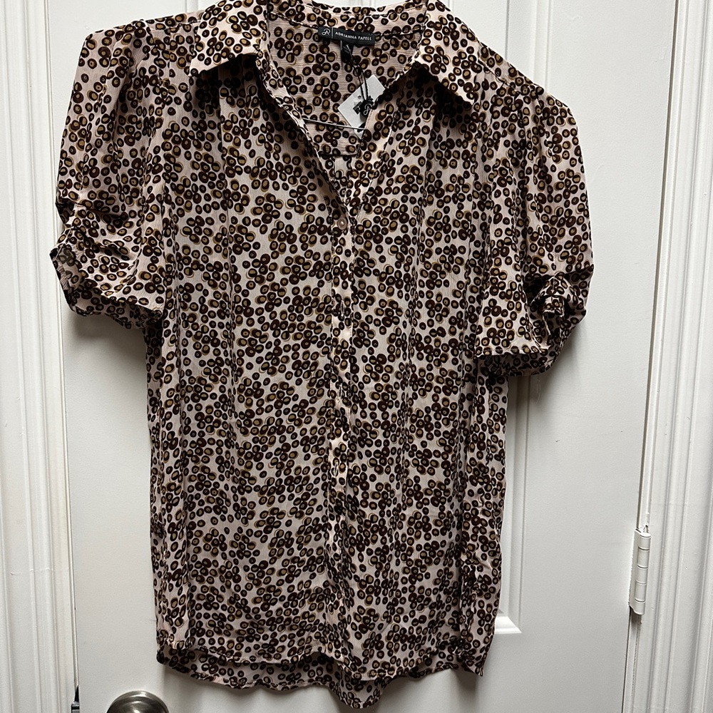 Adrianna Papell Top Brown Yellow Cream